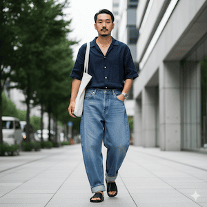 バレルレッグジーンズのコーデ例