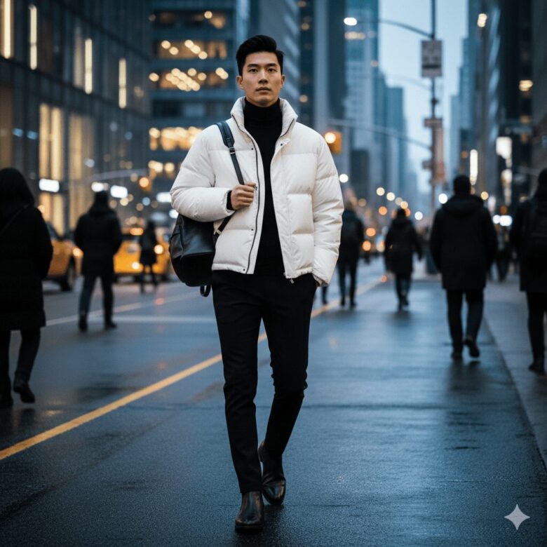 メンズの白いダウンコーデ術①(イメージ画像)