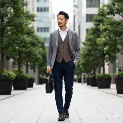 スーツベスト おしゃれ コーデ例