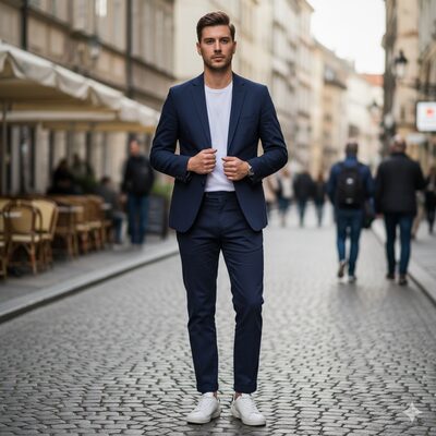 スーツにスニーカーコーデ術①（イメージ画像）