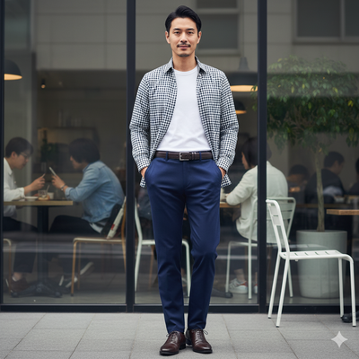 メンズのギンガムチェックシャツコーデ術①（イメージ画像）