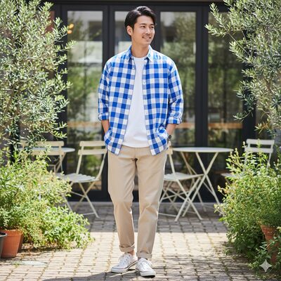 メンズのギンガムチェックシャツコーデ術②（イメージ画像）