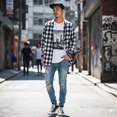 メンズのギンガムチェックシャツコーデ術③（イメージ画像）