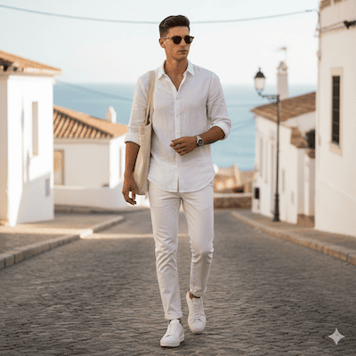 白パンツに白いスニーカーのおしゃれコーデ例