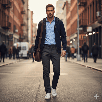 メンズのシャツにパーカーを重ね着コーデ術③（イメージ画像）