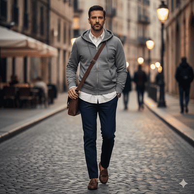 メンズのシャツにパーカーを重ね着コーデ術①（イメージ画像）