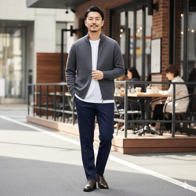 メンズのドライバーズニットのコーデ術