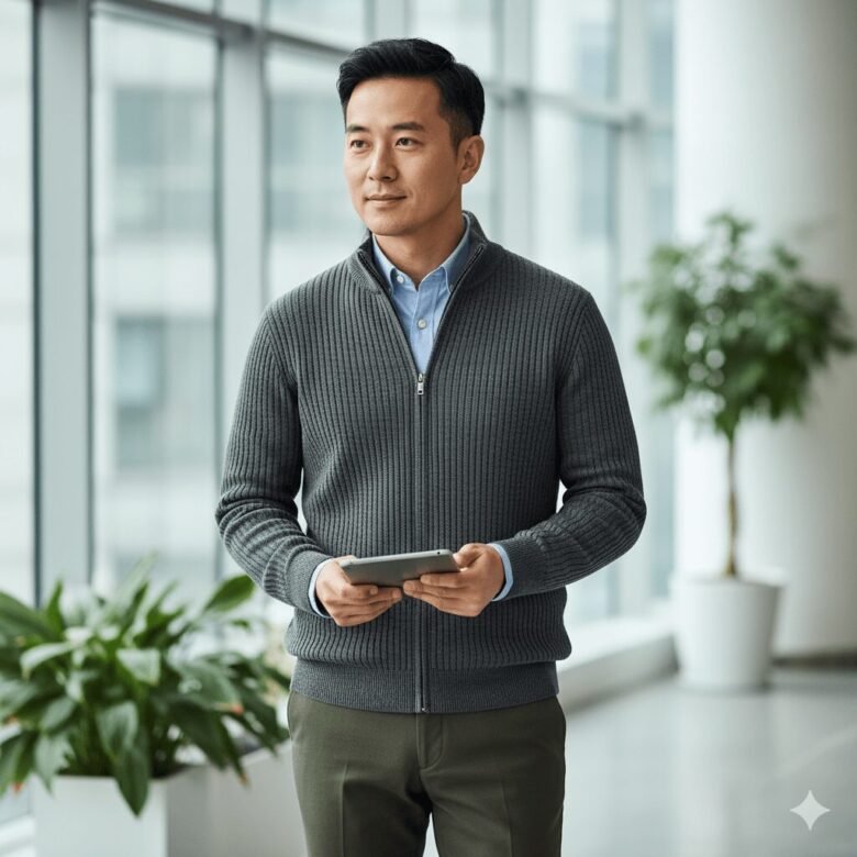 メンズのドライバーズニットのコーデ術