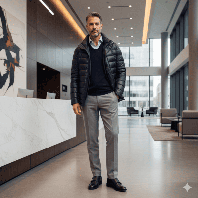 メンズのレザーダウンジャケットのコーデ術③