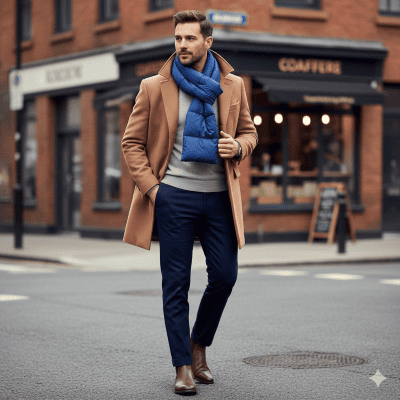 メンズのダウンマフラーのコーデ