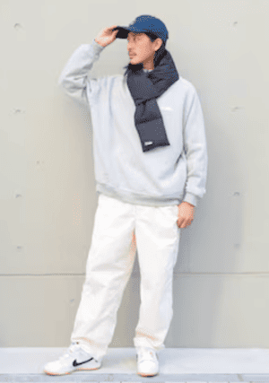 メンズのダウンマフラーのおしゃれコーデ