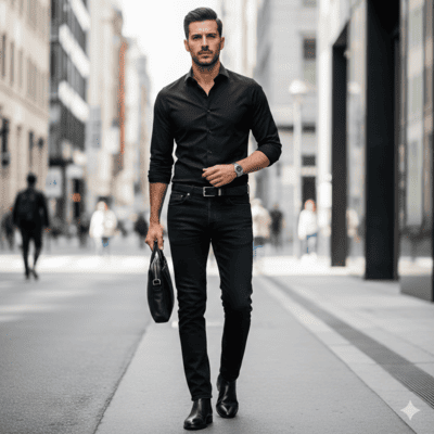 黒シャツにジーンズコーデ術①（イメージ画像）