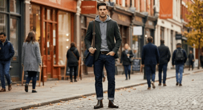 パーカーの上にジャケットを重ね着コーデ術①(イメージ画像)