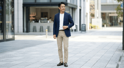 メンズのベージュチノパンコーデ術①（イメージ画像）