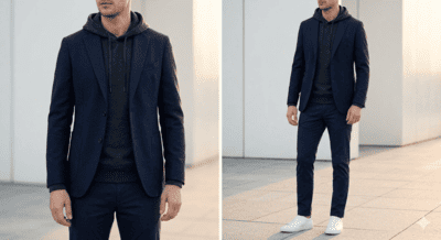 パーカーの上にジャケットを重ね着コーデ術②(イメージ画像)