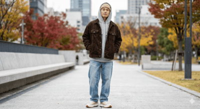 パーカーの上にジャケットを重ね着コーデ術③(イメージ画像)